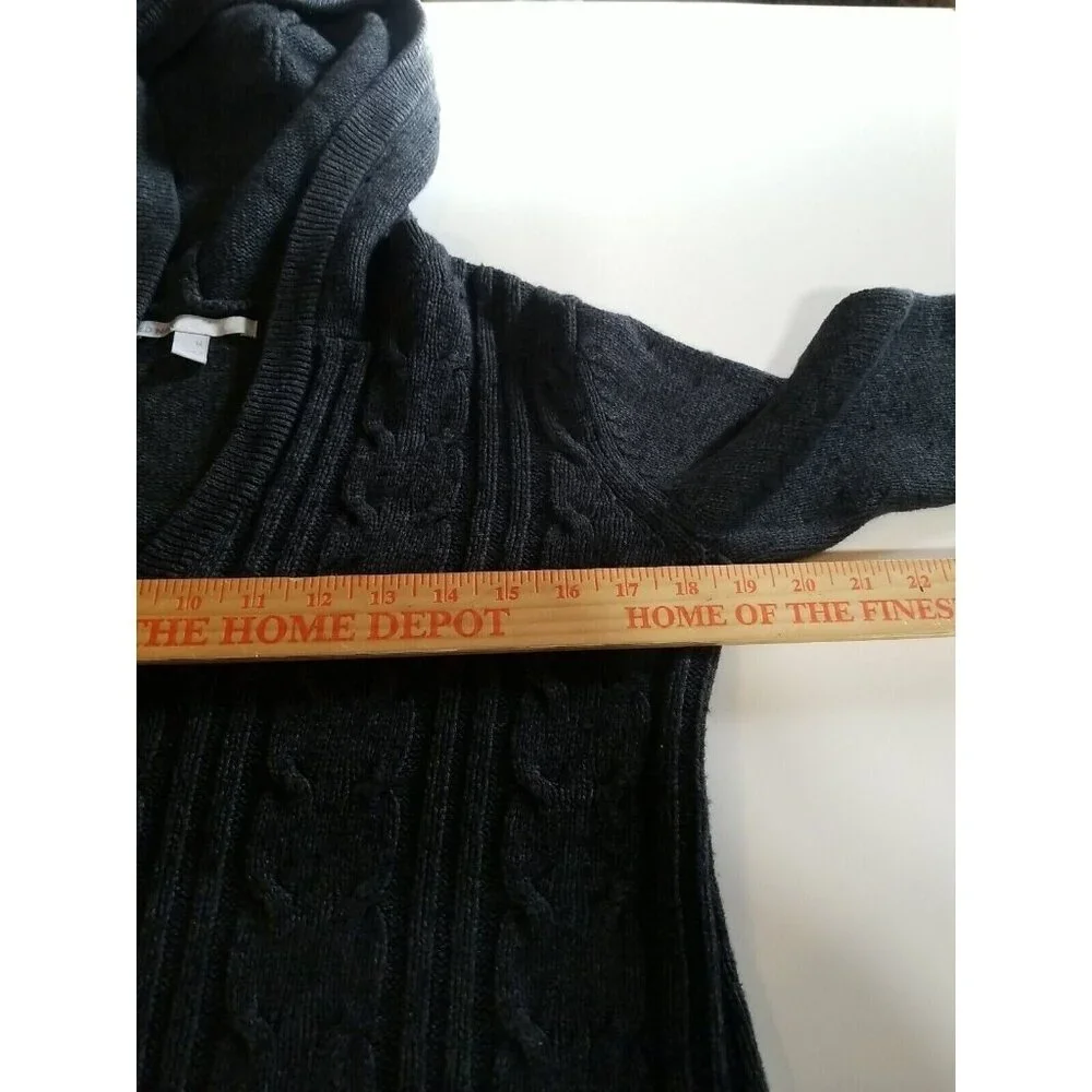 Hoodie Sweater Womens M Lamb Blend Long Sleeve Slub Cable Knit Charcoal - Picture 9 of 14